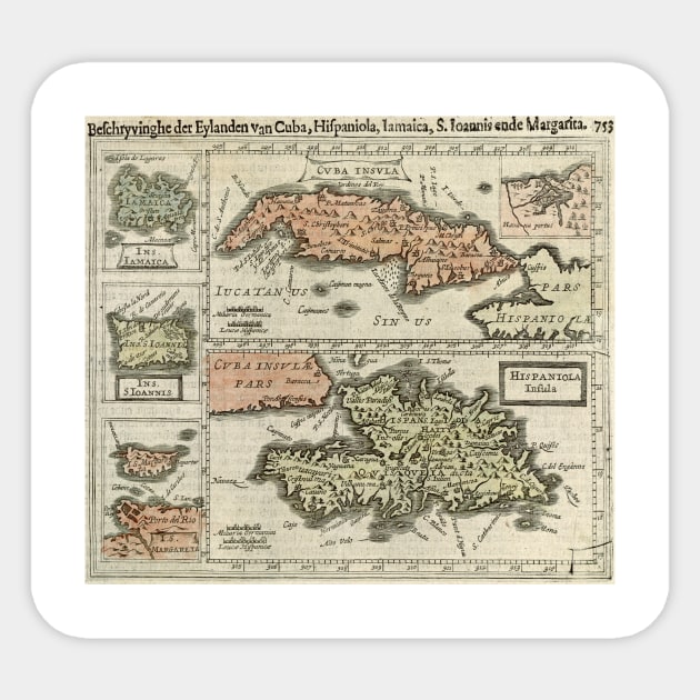 Vintage Map of The Caribbean Islands (1630) Sticker by Bravuramedia